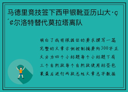 马德里竞技签下西甲银靴亚历山大·索尔洛特替代莫拉塔离队